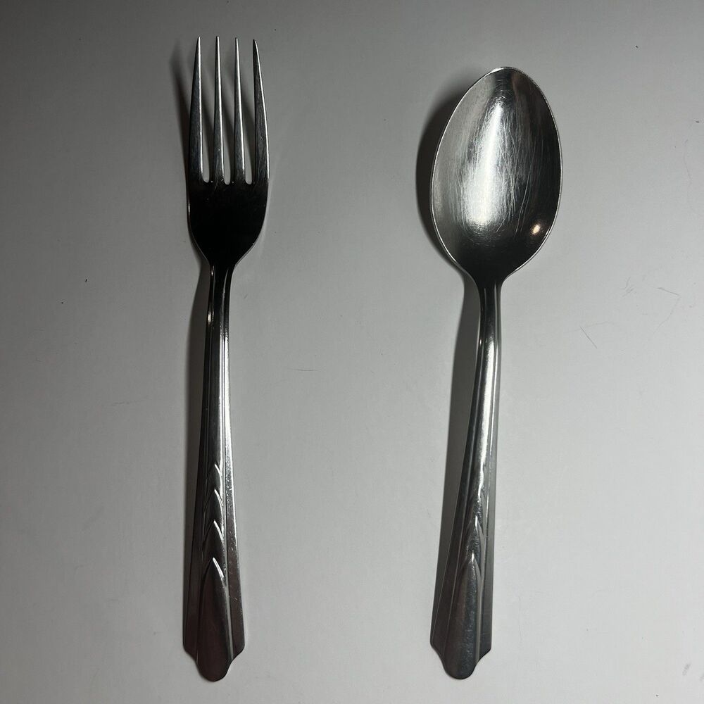 Vintage EKCO EKS7 Chevron Stainless Steel Flatware Dinner Fork Spoon Lot USA